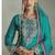 Turquoise chinon embroiedered palazzo suit