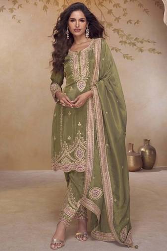 Mahendi simar silk embroidered designer salwar suit