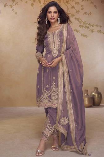 Onion pink simar silk embroidered designer salwar suit