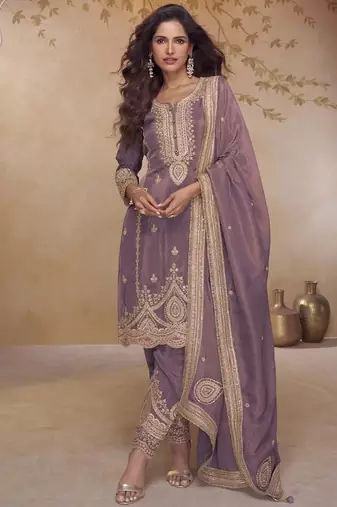 Onion pink simar silk embroidered designer salwar suit