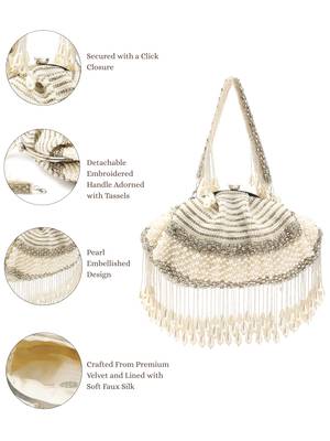 opal thread pearl white & silver pearl embellished velvet clutch 3