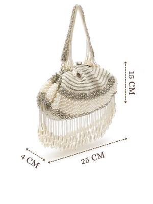 opal thread pearl white & silver pearl embellished velvet clutch 4