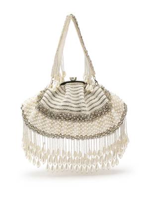 opal thread pearl white & silver pearl embellished velvet clutch 5