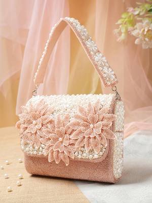 blush & bead dusty pink & pearl white floral cutwork embellished velvet clutch 1