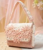 blush & bead dusty pink & pearl white floral cutwork embellished velvet clutch