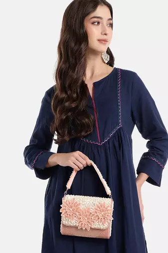 blush & bead dusty pink & pearl white floral cutwork embellished velvet clutch