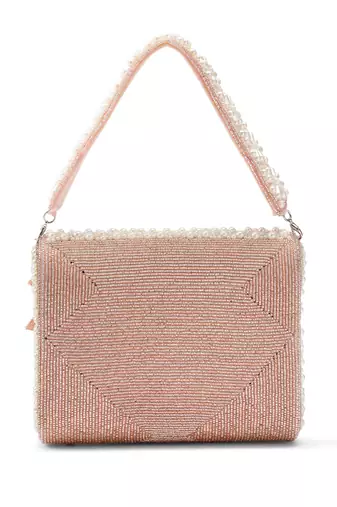 blush & bead dusty pink & pearl white floral cutwork embellished velvet clutch