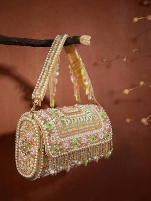 blush & bead beige & pastel multi accent beads embellished velvet clutch 1