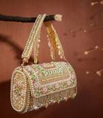 blush & bead beige & pastel multi accent beads embellished velvet clutch