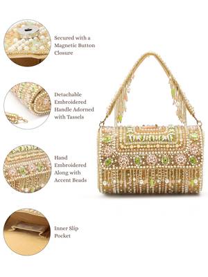 blush & bead beige & pastel multi accent beads embellished velvet clutch 3