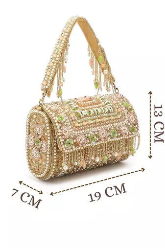 blush & bead beige & pastel multi accent beads embellished velvet clutch