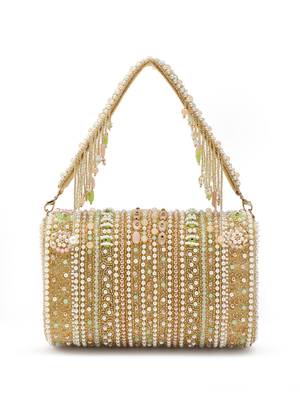 blush & bead beige & pastel multi accent beads embellished velvet clutch 5