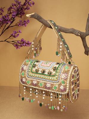 blush & bead metallic gold & pastel multi accent beads embellished velvet clutch 1