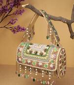 blush & bead metallic gold & pastel multi accent beads embellished velvet clutch