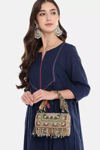blush & bead metallic gold & pastel multi accent beads embellished velvet clutch