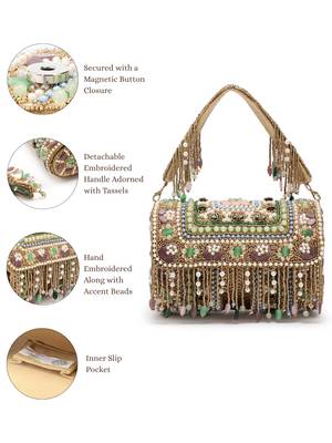 blush & bead metallic gold & pastel multi accent beads embellished velvet clutch 3