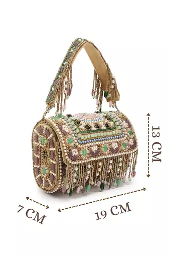 blush & bead metallic gold & pastel multi accent beads embellished velvet clutch