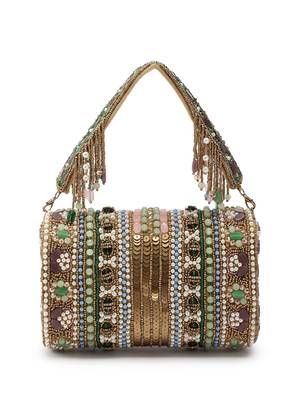 blush & bead metallic gold & pastel multi accent beads embellished velvet clutch 5