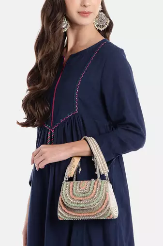 blush & bead silver & pastel multi crystal layered velvet clutch