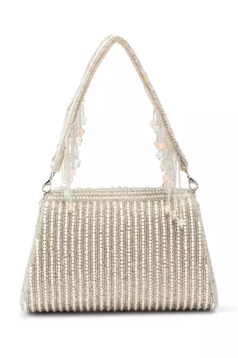 blush & bead silver & pastel multi crystal layered velvet clutch