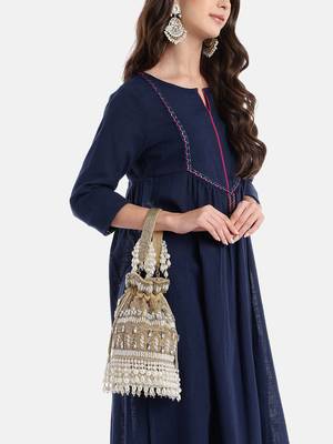 dewdrop fringe camel brown & pearl white ornate embellished velvet potli 2