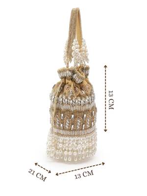 dewdrop fringe camel brown & pearl white ornate embellished velvet potli 4