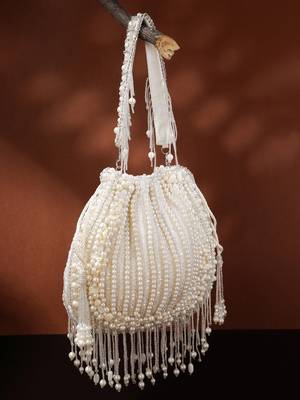 opal thread crystal white pearl beaded faux silk potli 1