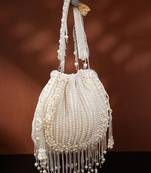 opal thread crystal white pearl beaded faux silk potli