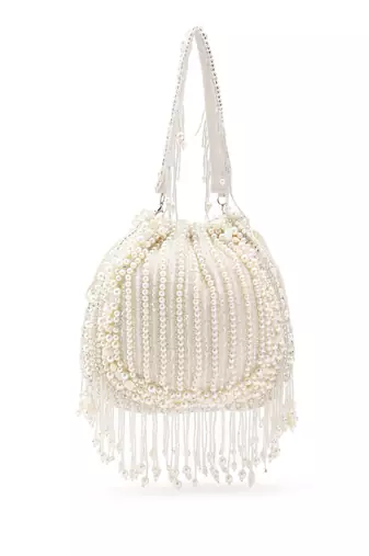 opal thread crystal white pearl beaded faux silk potli