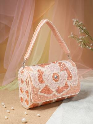 blush & bead pink & pearl white floral crystal beaded velvet clutch 1