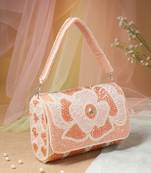 blush & bead pink & pearl white floral crystal beaded velvet clutch