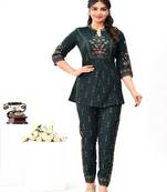 Green printed & handwork kurti pant set