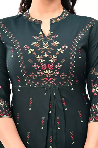 Green printed & handwork kurti pant set