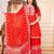 Red printed & handwork kurti, palazzo & dupatta set