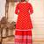 Red printed & handwork kurti, palazzo & dupatta set