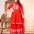 Red printed & handwork kurti, palazzo & dupatta set