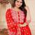 Red printed & handwork kurti, palazzo & dupatta set