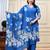 Sky blue printed & handwork kurta, pant & dupatta set