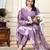 Lavender printed & handwork kurta, pant & dupatta set