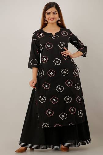 Black printed & handwork kurta & palazzo set