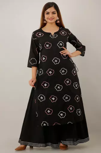 Black printed & handwork kurta & palazzo set