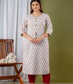 White printed & handwork kurta, pant  set