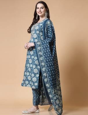 Blue printed & handwork kurta, pant & dupatta set 2