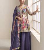 Violet chinon embroiedered palazzo suit
