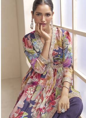 Violet chinon embroiedered palazzo suit 2
