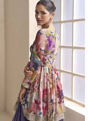 Violet chinon embroiedered palazzo suit 4