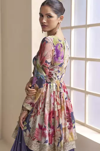 Violet chinon embroiedered palazzo suit