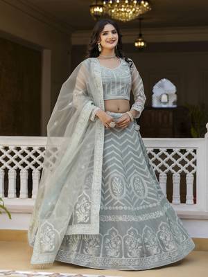 Grey georgette Sequin embroidered lehenga choli with dupatta  1