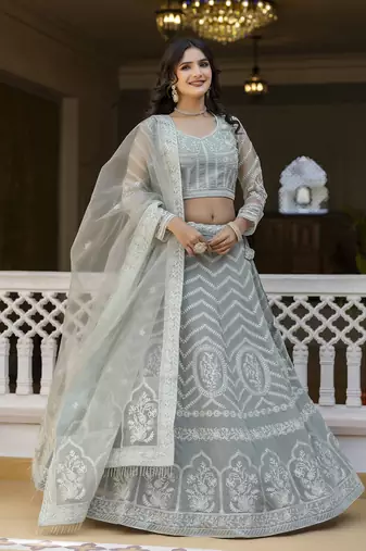 Grey georgette Sequin embroidered lehenga choli with dupatta 