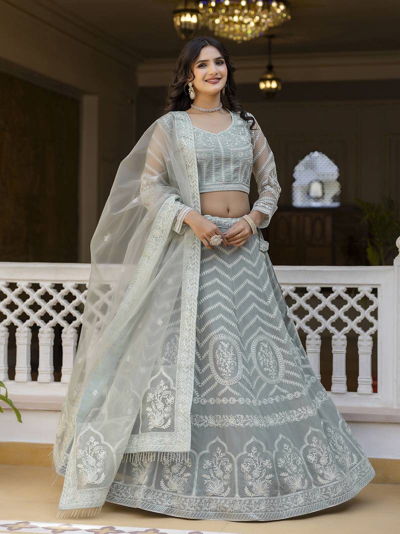 Grey georgette Sequin embroidered lehenga choli with dupatta 